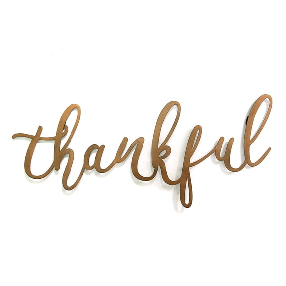 Stratton Home Decor Farmhouse Bronze "Thankful" Metal Script Wall Decor, 30" x 13"