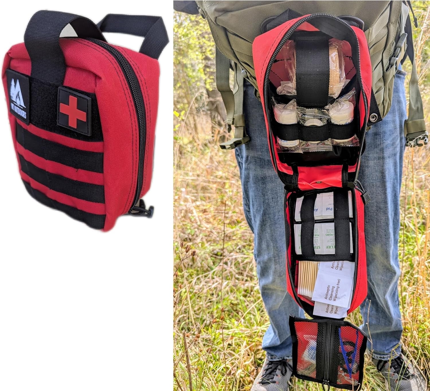 WT Outdoors Hunting and Fishing First Aid Trauma Kit .Quick Deployment Bag Chocking , Burn Care,Wound Care,Survival Blanket, CPR Mask – Bleed