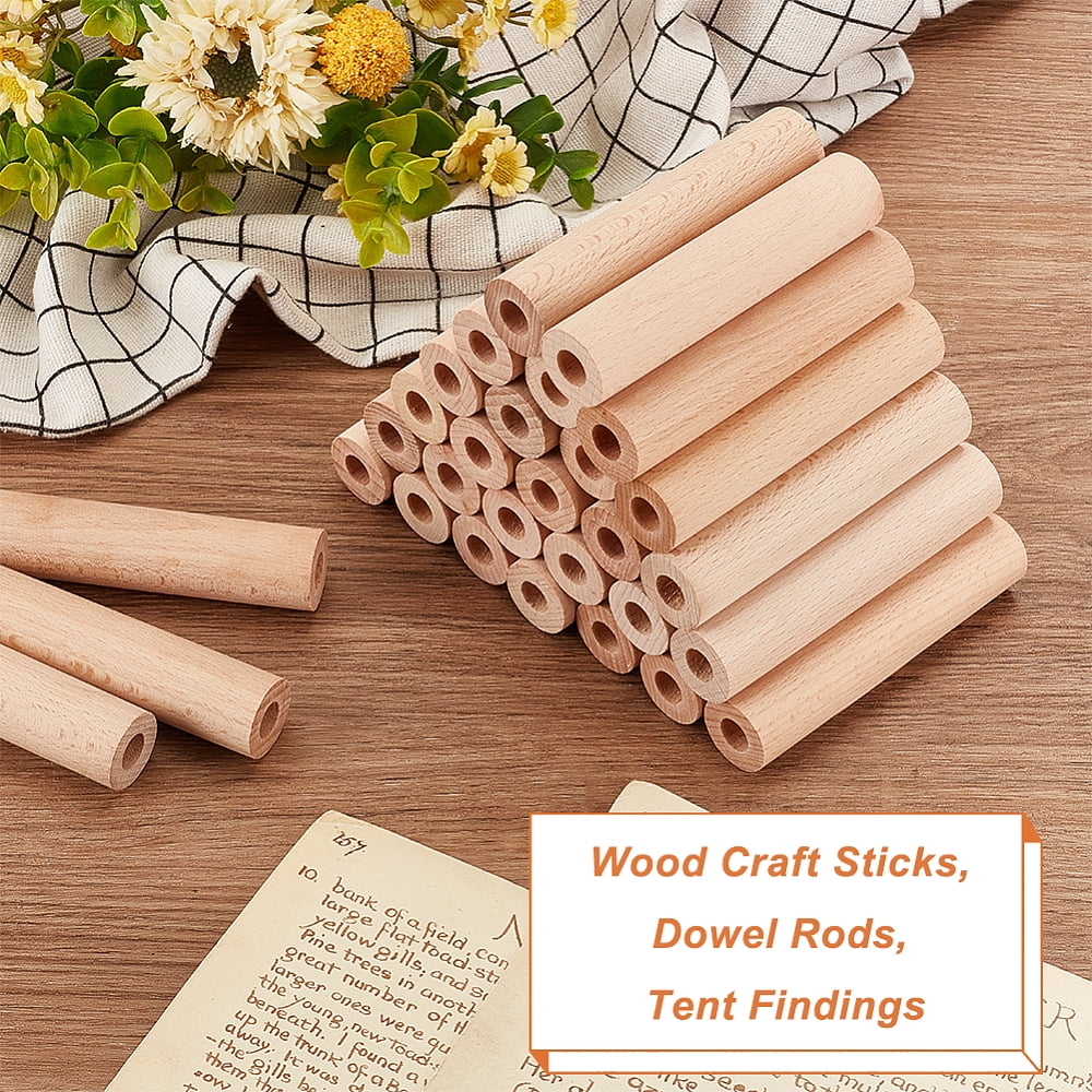30 pc 30Pcs 4x0.9 Inch Hollow Wood Sticks Round Wooden Dowel Rod with 0.4 Inch Hole Unfinished Beech Wood Rods Natural Wood Round Rods for DIY Crafts Arts Projects
