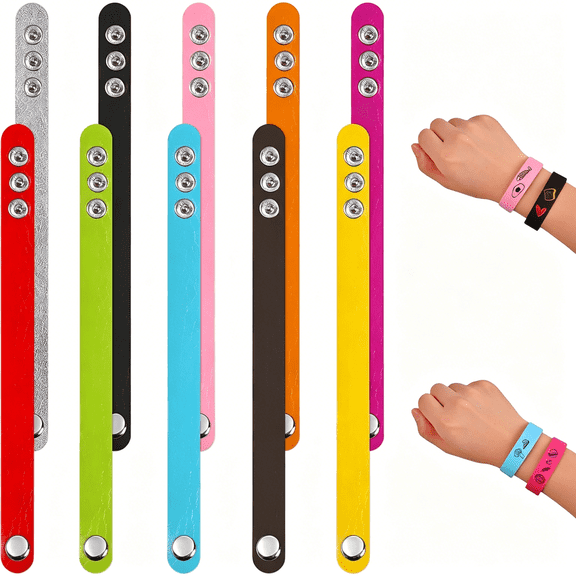 DESIGNICE 50 Pcs Pu Leather Bracelets,Blank Adjustable Snap Bracelets Plain Faux Leather Wristbands for Women Men Jewelry Making Diy Craft Cuff Bracelet,10 Colors