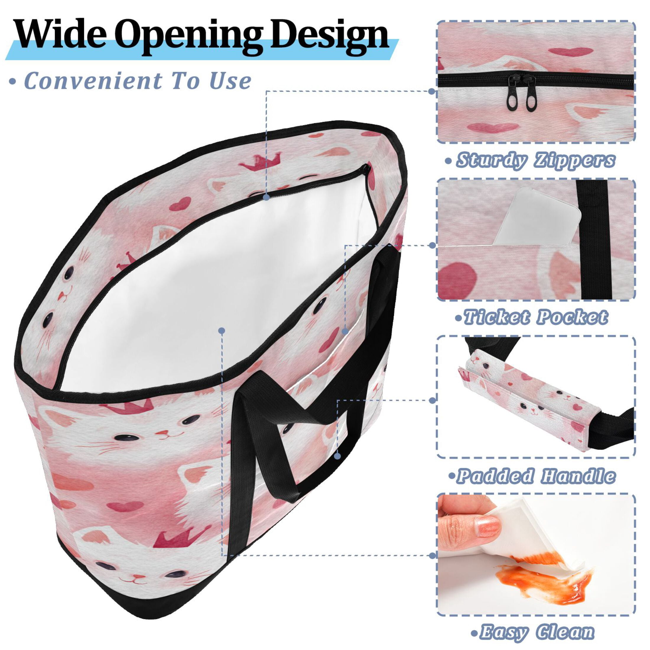 Extra-Large Wide Opening Design Capacity Hand-Held Ice Pack Thickened Insulation Layer For Long-Lasting Cold Retention For Outdoor Shopping Picnics And Camping Adorable White Cat Faces