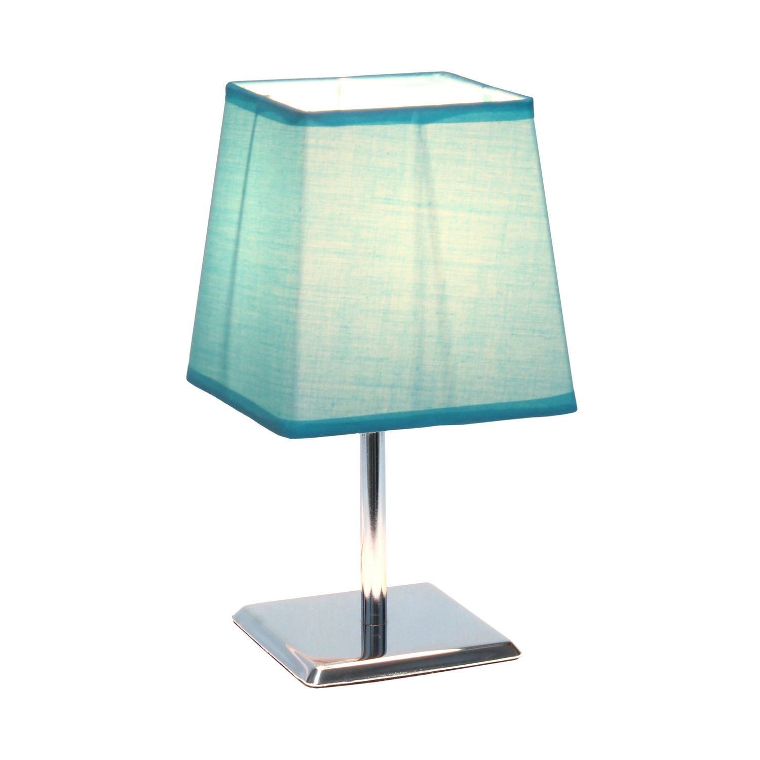 Simple Designs Mini lampe de table chromée avec abat-jour carré en tissu Empire