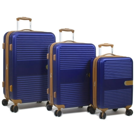 Dejuno Garland Hardside 3-Piece Spinner Luggage Set With USB Port - Navy
