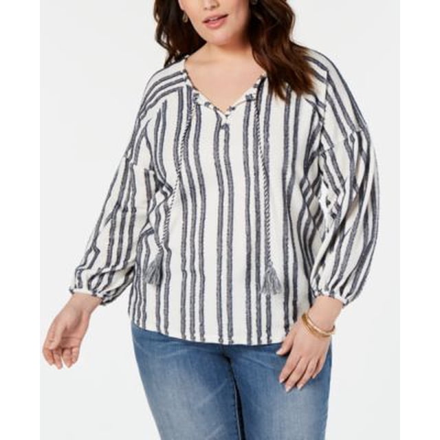 Style Co Plus Size Eyelash-Striped Top Hampton Stripe 3X