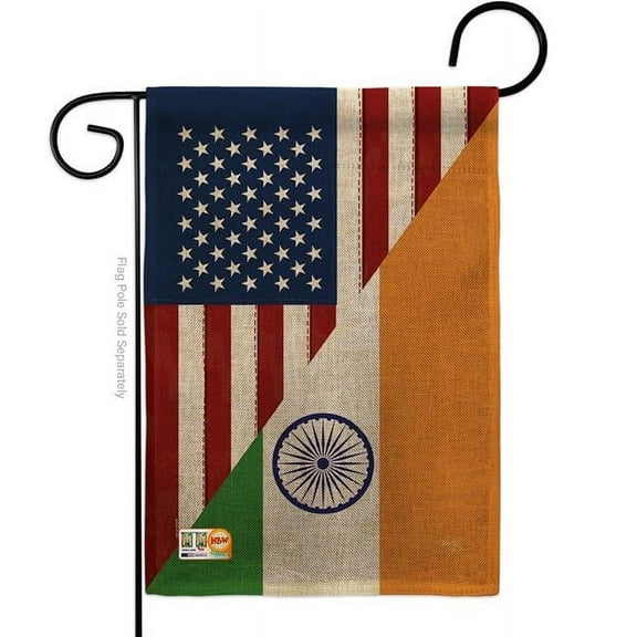 Breeze Decor BD-FS-G-108403-IP-DB-D-US18-BD 13 x 18.5 in. US India Friendship Burlap Flags of the World Impressions Decorative Vertical Double Sided Garden Flag