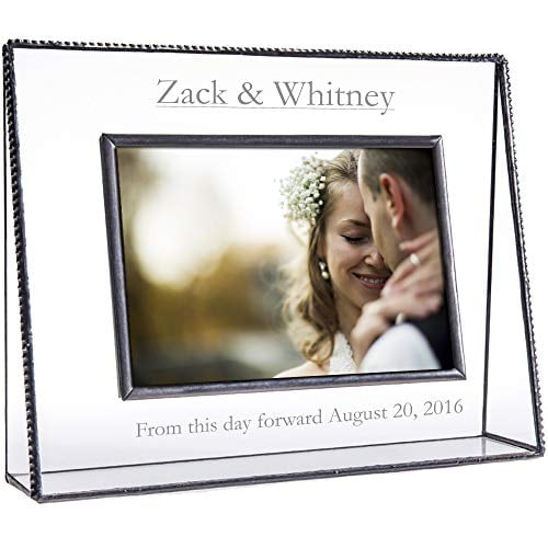 Wedding Picture Frame Personalized for Couple Engraved Glass Keepsake Engagement Newlywed J Devlin Pic 319-46H EP548 (4x6 Horizontal)