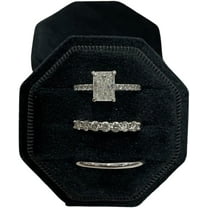Velvet Treasures Engagement Ring Box - Vintage 3 Slot Octagon Jewelry Box for Wedding Ceremony, Display & Storage, Black