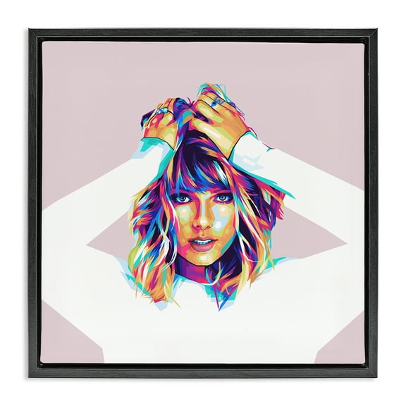 Stupell Industries Rainbow Haired Taylor People Painting Black Floater Framed Canvas Art Print Wall Art, 18 x 18
