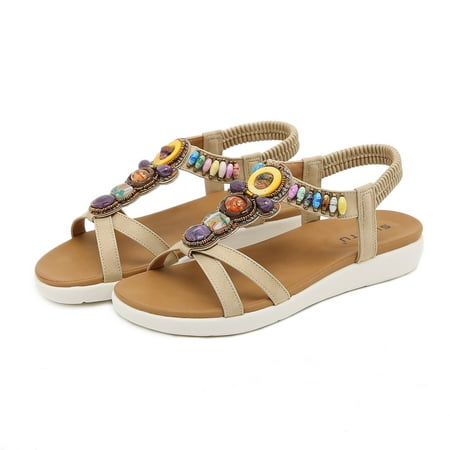 

UMfun Summer Sandals For Women Flat Slip On Sandals Crystal Roman Shoes Open Toe Casual Sandals