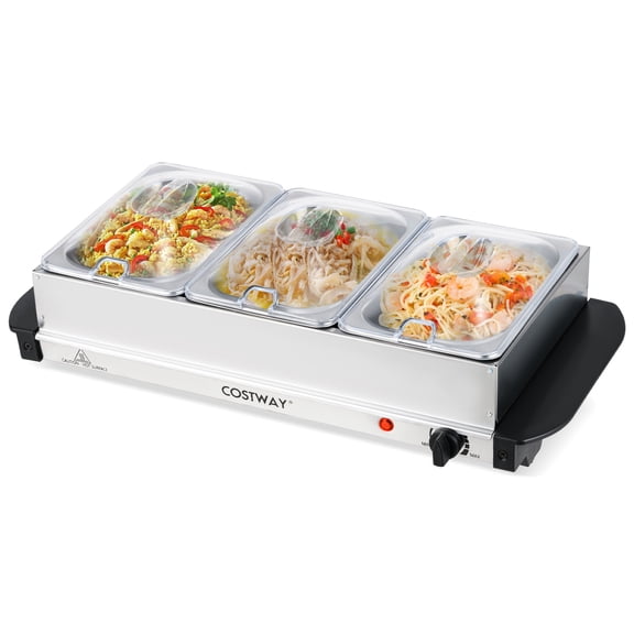 Costway Electric Buffet Server Food Warmer with 3 Removable Trays Adjustable Tempered
