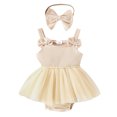 thumbnail image 1 of MIASHUI Combinaison-Jupe Côtelée Sans Manches pour Filles avec Bandeaux à Nœud, Beige, 6-12 Mois, 1 of 9