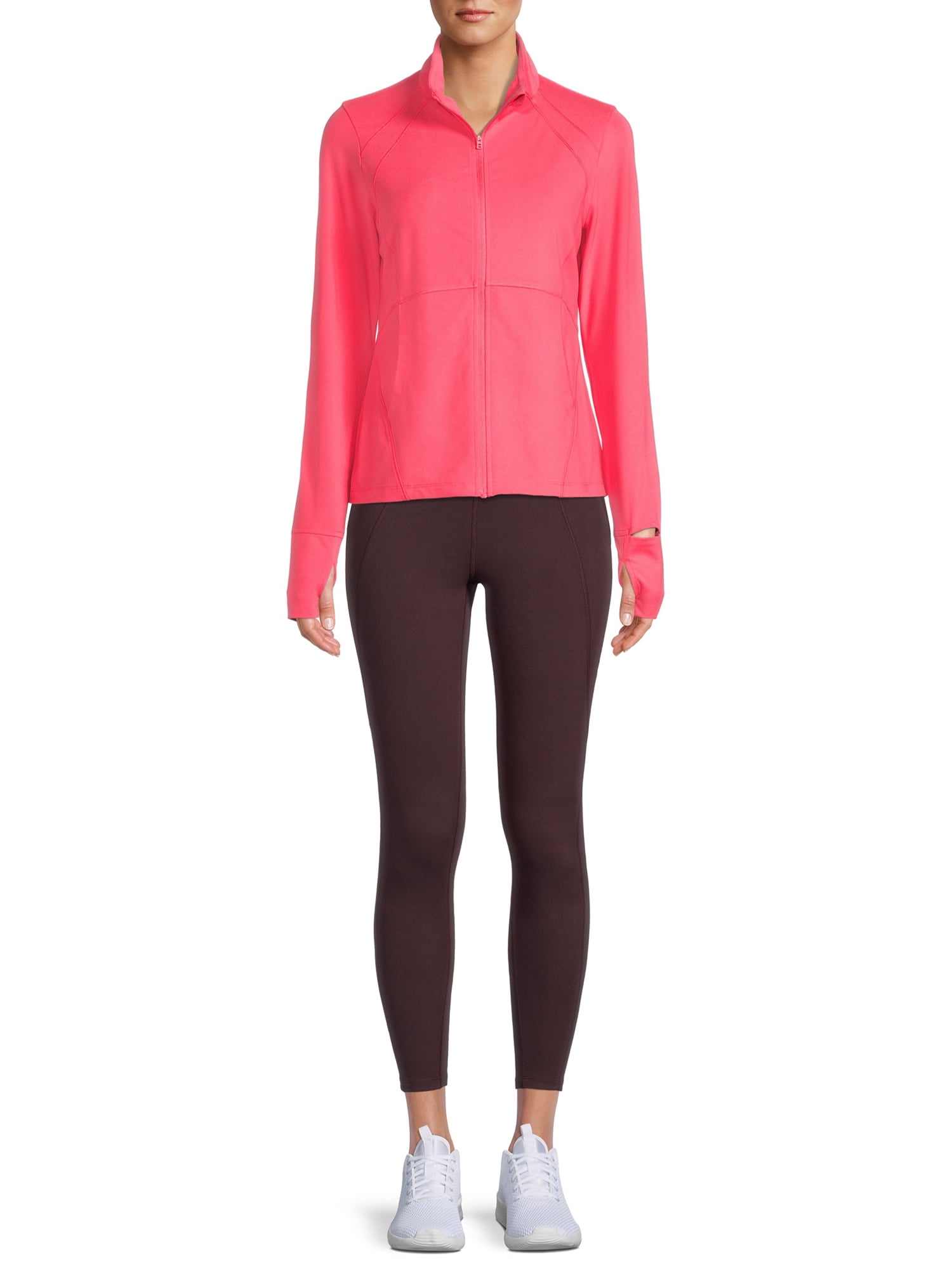 Avia Women's Active Full Zip Long Sleeve Jacket with Thumbholes and Sport Watch Opening
