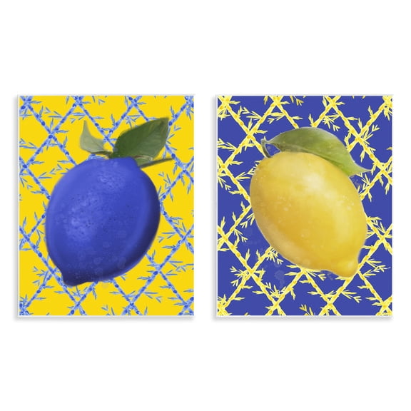 Stupell Industries Bold Blue & Yellow Lemons Food & Beverage Painting Unframed Art Print Wall Art, 11 x 14, Set of 2