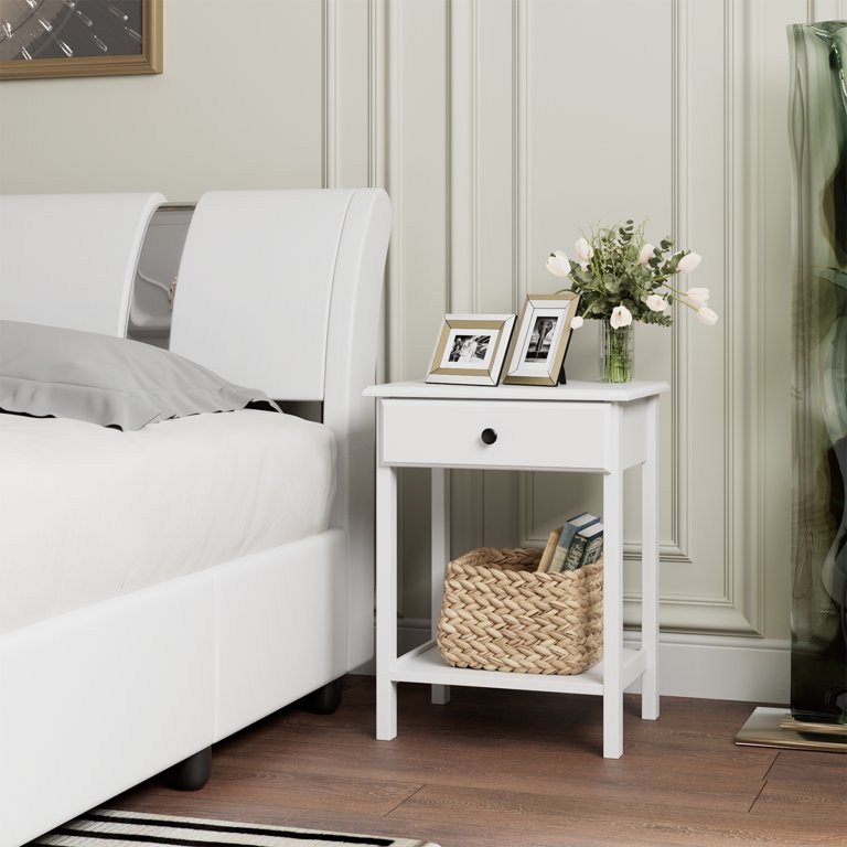 Homfa Nightstand with Drawer and Storage Shelf, Small Beside End Table for  Bedroom, Sofa Side Table for Living Room, White Finish