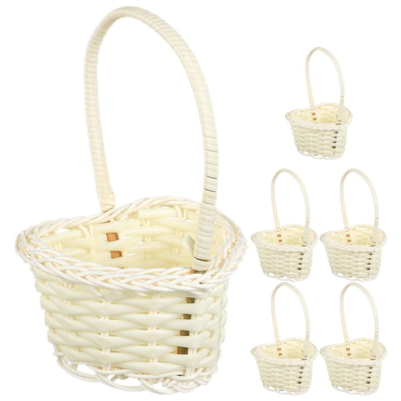 Cesta de bodas de canasta de flores tejida de 6 piezas Cesta de boda con mango de almacenamiento de escritorio