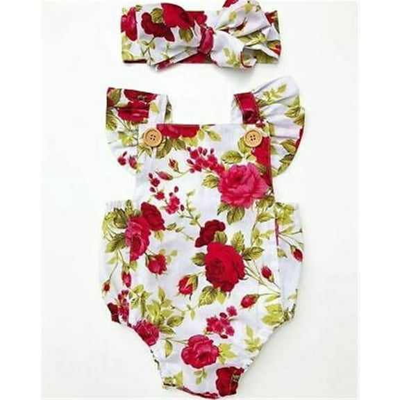 Bagilaanoe Newborn Baby Girl Ruffle Rompers Floral Print Sleeveless Bodysuit   Headband 6M 12M 18M 24M Infant One Piece Jumpsuit