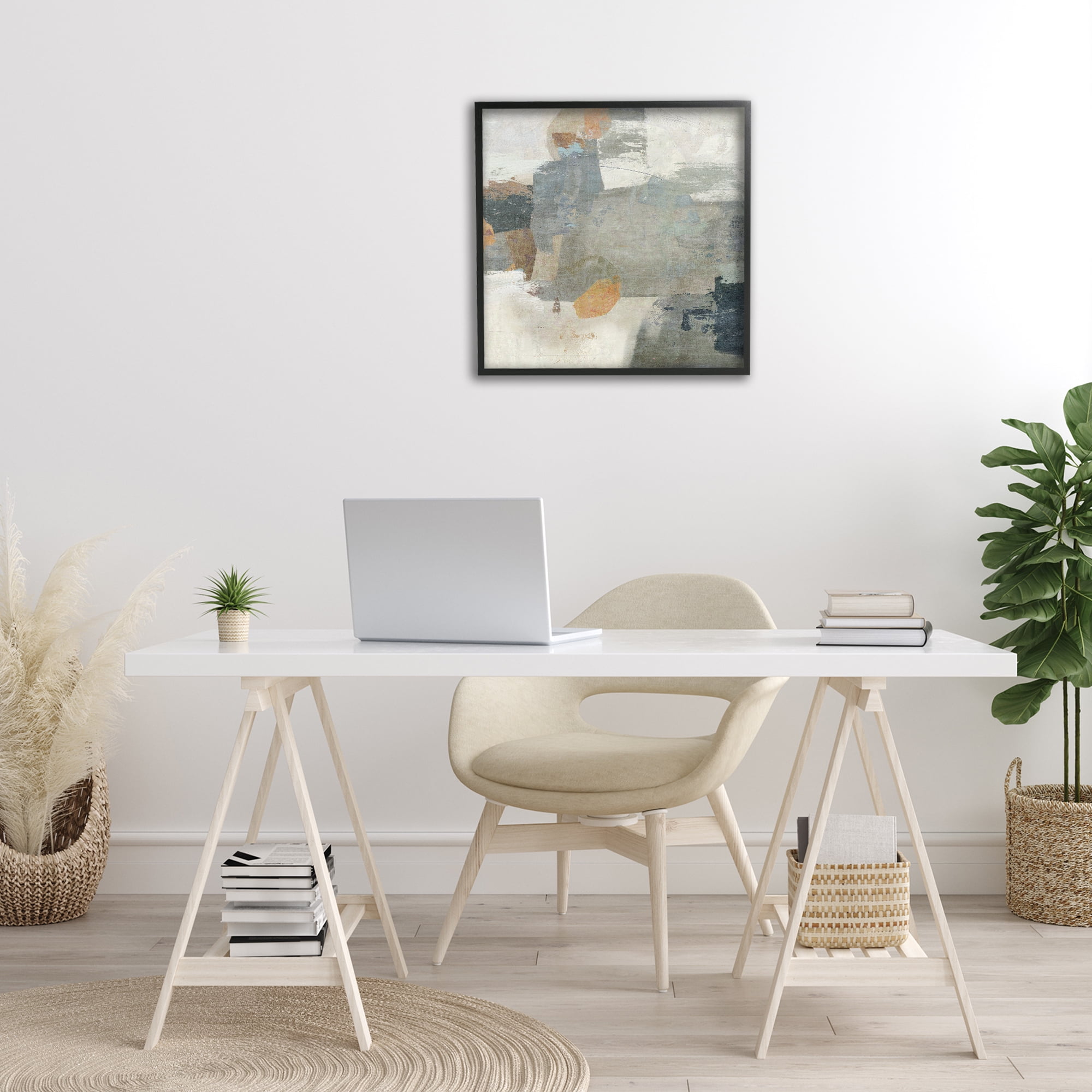 Stupell Industries Rustic Grey Paint Strokes Abstract Painting Black Framed Art Print Wall Art, 24 x 24