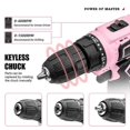 thumbnail image 3 of Pink Power Pink Drill Set For Women 20v Cordless Drill Driver Tool Kit For Women Li-ion Electric Drill, Power Drill Set With Tool Bag, Battery, Charge, 3 of 5