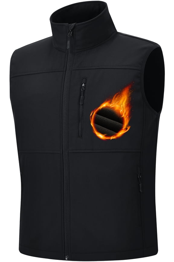 Mens Lightweight Softshell Vest Windproof Sleeveless Outerwear Zip Up Jacket Fleece Lined Waterproof Vest Outerwear for Running Hiking Travel Black-L