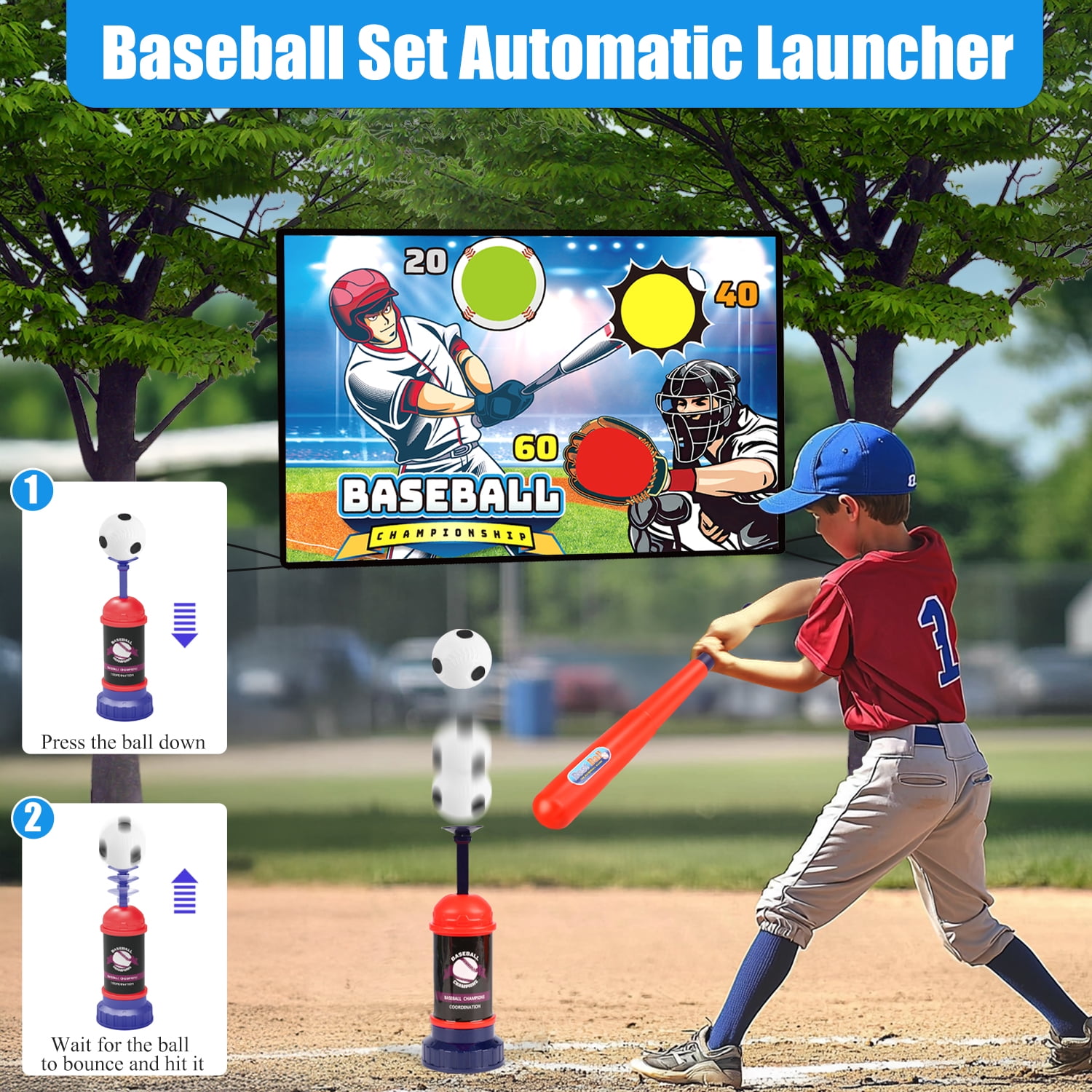 Huge Wave T-Ball Set Toys for Boys Aged 5-7, 2 in 1 Soft Soccer Ball Game Mat Set, Indoor/Outdoor Baseball Sport for Boys, Christmas Birthday Gift for Kids 4-8 Years Old