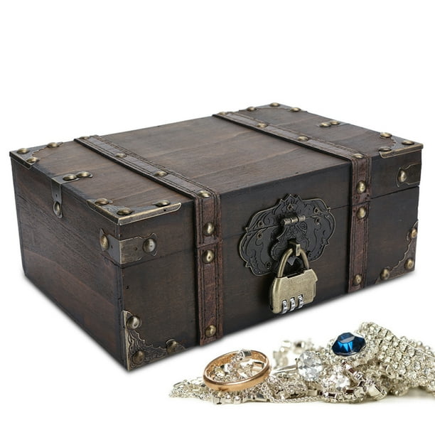 Cajas de joyería Almacenamiento de joyas Caja de almacenamiento de madera vintage Cofre de joyería decorativa con cerradura Decoración del hogar Baúl de almacenamiento ANGGREK Otros