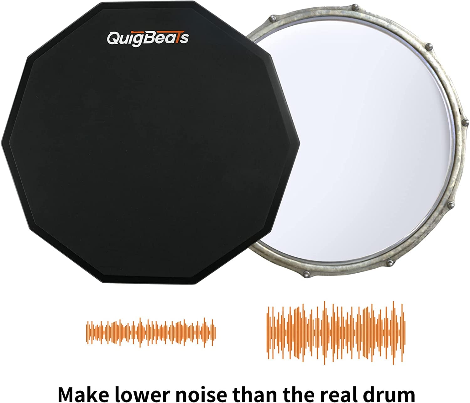 CONSDAN 12" QuigBeats Drum Pad and 5A Drum Sticks, Dark Night