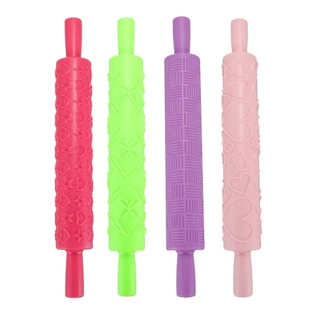 

4pcs Plastic Rolling Pin Embossed Rolling Pin Baking Pastry Rolling Stick
