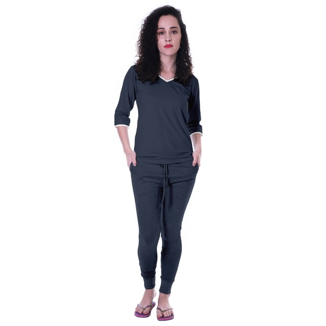 Moomaya Ensemble de Nuit Uni pour Femmes avec Pyjama en Coton Tenue de Nuit 2 Pcs Chemises de Nuit