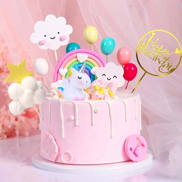Decoración de tarta Qoadwem con diseño de unicornio y arcoíris para cumpleaños de niñas