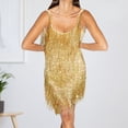 thumbnail image 4 of Vestidos Cortos Mini vestido con flecos correa de espagueti mujer tirantes mujer verano (dorado L) Kuymtek para Mujer oro T S, 4 of 6