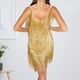 thumbnail image 5 of Vestidos Cortos Mini vestido con flecos correa de espagueti mujer tirantes mujer verano (dorado M) Ygjytge para Mujer oro T L, 5 of 7
