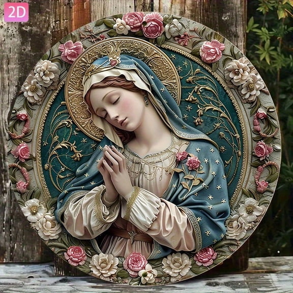 HELLOYOUNG Virgin Mary Metal Wall Art Vintage Retro Religious Sign, Aluminum Prayer Room Decor for Home Garden Indoor Outdoor