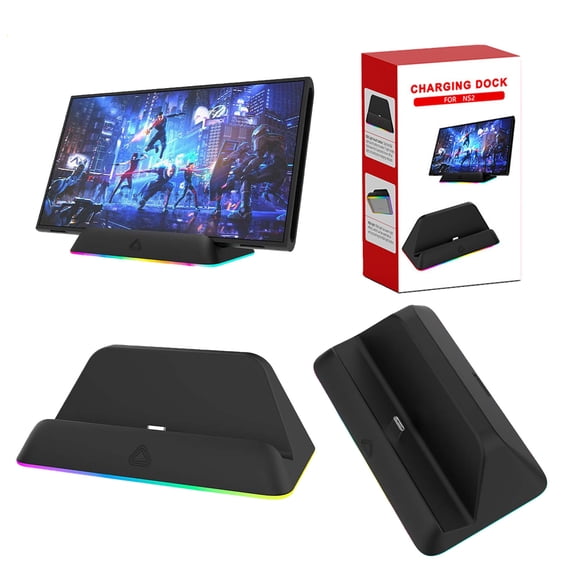 Universal RGB Charging Dock for Nintendo Switch 2, Switch (Original/OLED) - Simple Plug-and-Play Console Charger | Fast Charging, 7-Color RGB Lighting Modes, Anti-Slip Base, Space-Saving Design