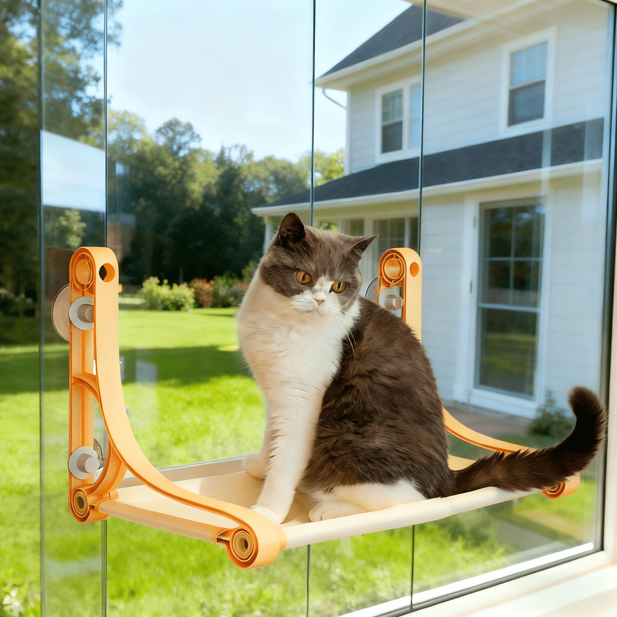 Cat Window Perch, Cozy Hammock with Strong Suction Cups, Holds up to 50 lbs, Yellow