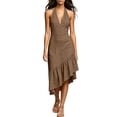 thumbnail image 2 of QUNYINEY Sleeveless Dresses for Women Summer A Line Midi Halter Sundress Loose Fit Ruffle V Neck Solid Dresses, 2 of 6