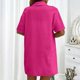 thumbnail image 5 of Conjunto de 2 piezas para mujer con camisa con solapa y pantalones cortos: color liso, traje informal de verano, poliéster, corte ajustado, tallas S-XL, ropa para vacaciones/fiestas, 5 of 8