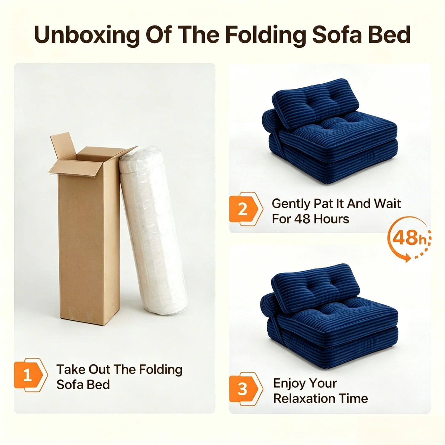 Folding Sofa Bed, Convertible Sleeper Chair with Pillow, Foldable Floor Couch Bed with Back Support, Portable Lounge for Living Room Bedroom, Navy