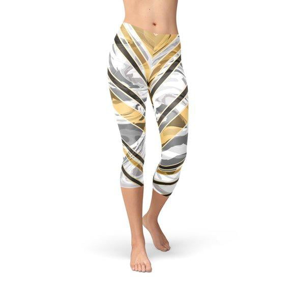 White and Black Sports Leggings Gold Marble
