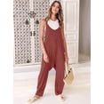 thumbnail image 4 of Women Casual Summer Overalls Sleeveless Spaghetti Strap Romper Jumpsuits Trendy Beach Vacation Outfits Brick Red L, 4 of 6
