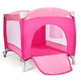 thumbnail image 2 of Costway Foldable Baby Crib Playpen Travel Infant Flat Bassinet Bed Mosquito Net Music with Bag Pink, 2 of 11