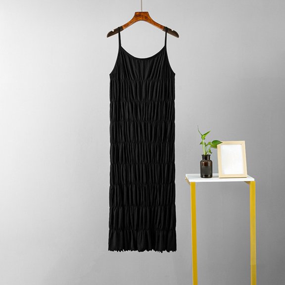 Vedolay Plus Size Summer Dresses Women's Maxi Bodycon Dress Spaghetti Strap Sleeveless Tight Slip Long Dresses 2023,Black One Size