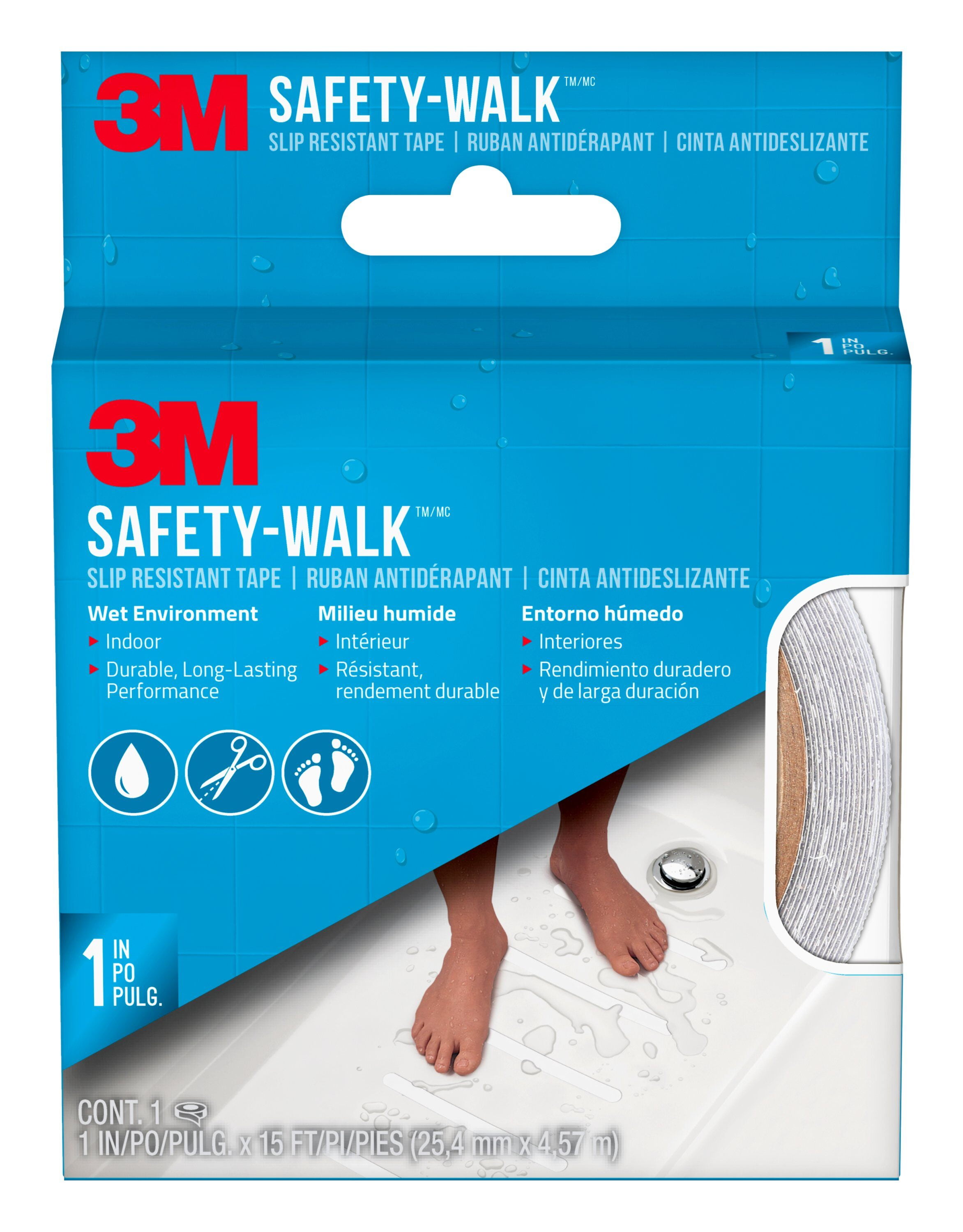 3M SafetyWalk Slip Resistant Tape, White, 1 Inch x 15 Feet Roll