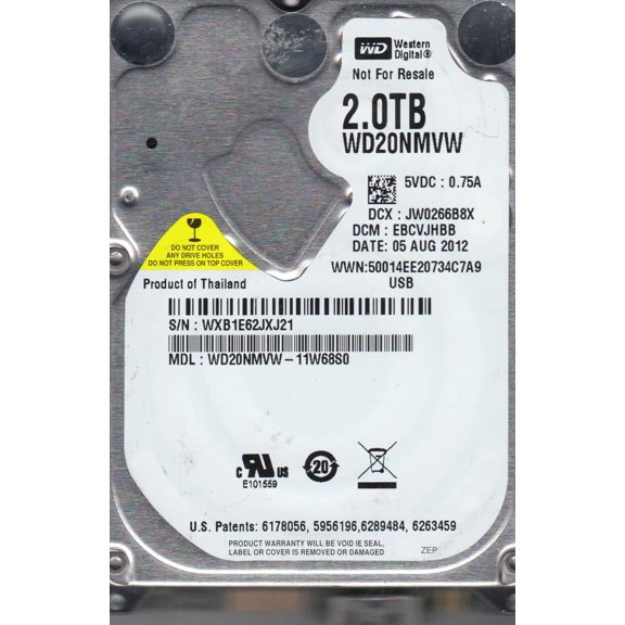 WD20NMVW-11W68S0, DCM EBCVJHBB, Western Digital 2TB USB 2.5 Hard Drive