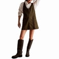 thumbnail image 3 of Women Denim Overalls Mini Dress Adjustable Shoulder Straps High Roller Skirtall Casual Jean Romper Dress Dark Green L, 3 of 8