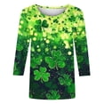 thumbnail image 5 of Ounisa T-Shirt pour Femmes à Manches 3/4 Col Ras du Cou Chandail Imprimé de la Saint-Patrick Coupe Ample Décontracté Mode Classique Hauts P-3TG, 5 of 5