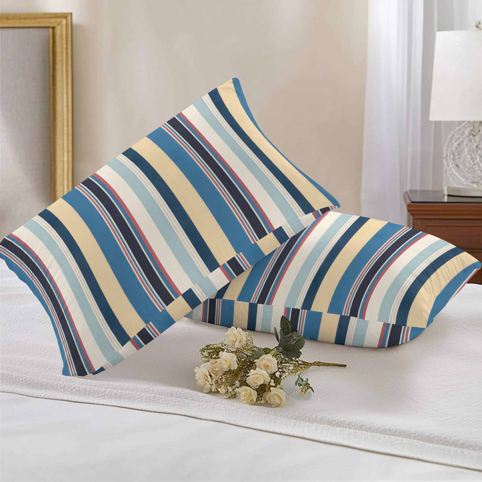 Vintage Stripes Outdoor Pillow Covers Set of 2 Black Yellow Blue Striped Retro Lines Waterproof Throw Pillow Case Decorative Square Cushion Cover for Patio Couch Garden Balcony, 20"x12"