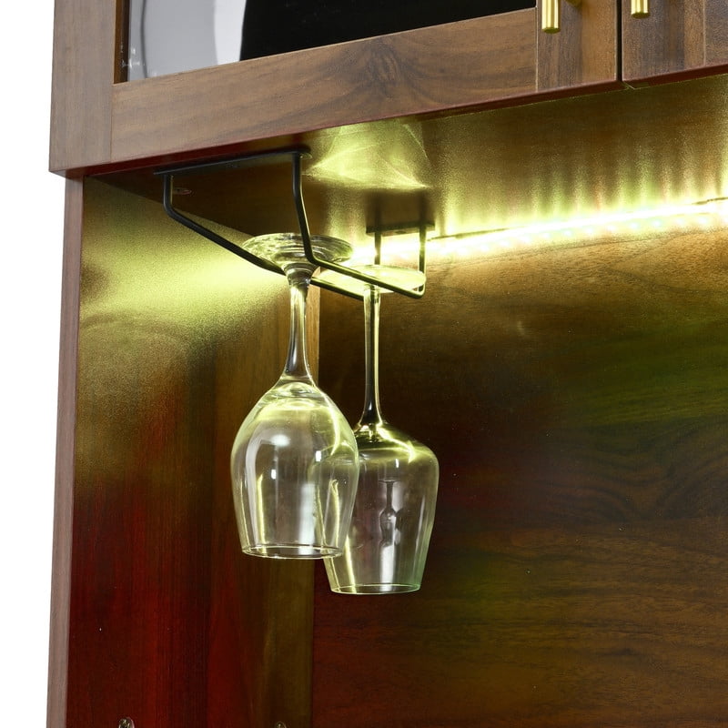 Arched Kitchen Pantry Cabinet with LED Light & Charging Station, Farmhouse Storage Hutch with 2 Drawers, Adjustable Shelves, Glass Doors, Coffee Bar Cabinet for Kitchen, Dining Room