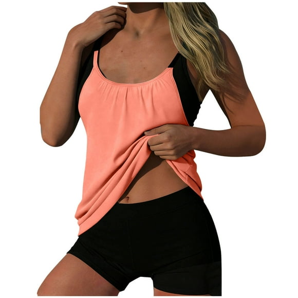 FAVIPT Tankini à Cordon pour Femmes 2 Pcs Maillot de Bain Gainant Froncé Tropical Plage Confortable Maillots 2026 Or,m
