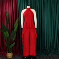 thumbnail image 3 of Women's 2 Piece Vacation Outfit Halter Crop Top and Tiered Ruffle Maxi Pants Set, 3 of 7
