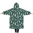 thumbnail image 2 of Oversized Wearable Blanket Hoodie,Green Christmas Tree Pattern Sherpa Blanket Hoodie with Super Pockets,Super Warm Fuzzy Pullover for Women & Men, 2 of 6